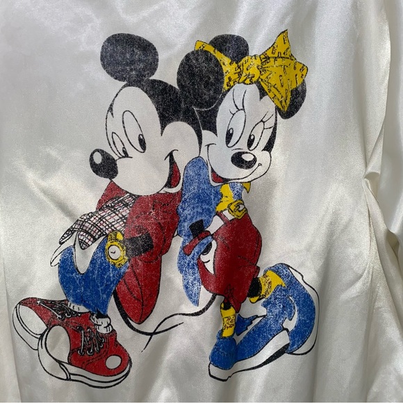 Vtg Kids 16 or Ladies Small White satin bomber Jacket Disney Mickey Minnie Mouse - Picture 9 of 12